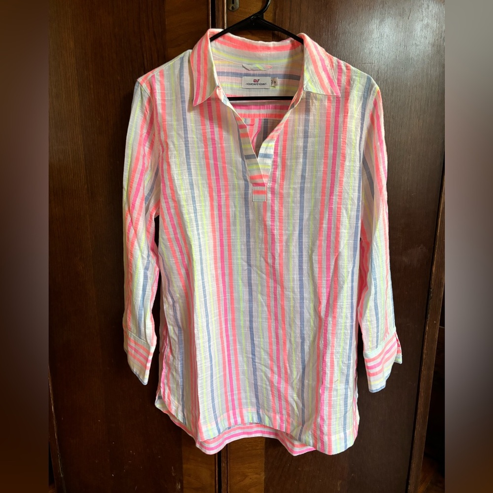 Vineyard Vines Lucaya Tunic Shirt - Guava Stripe - M